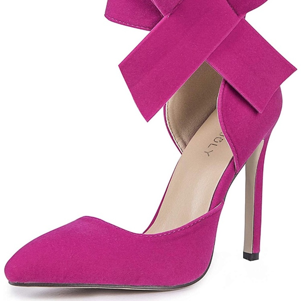 HOT PINK SUEDE FOUR SEASONS BOW HEEL WOMANS SHOE
